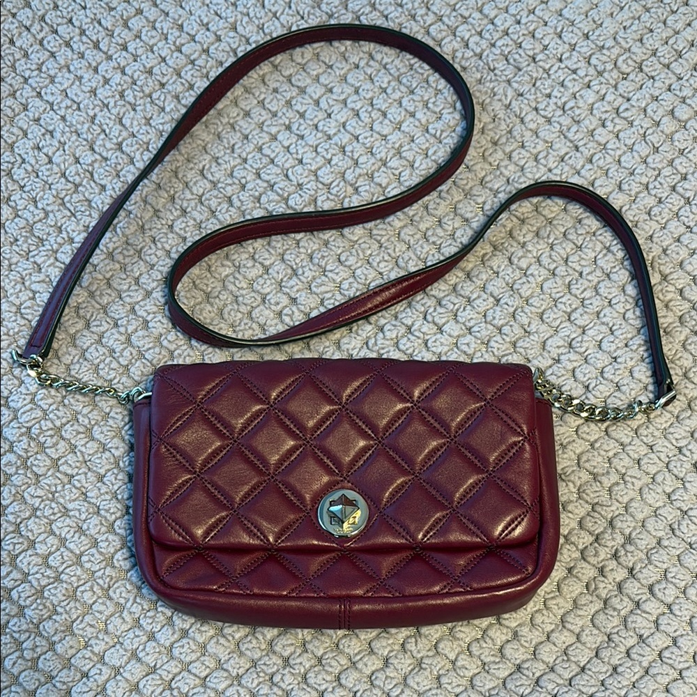 Kate Spade Red Quilted Crossbody Bag with Silver Turn-Lock